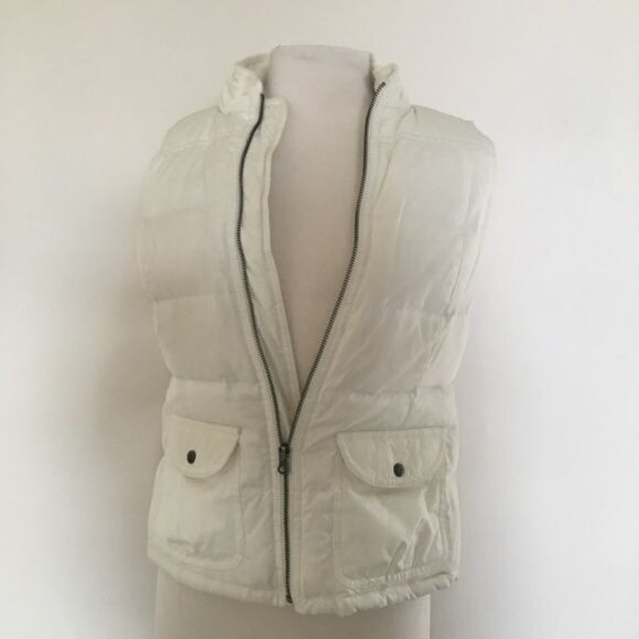 LOFT S  Petite puffer Down Zip jacket Vest Cream EUC - Picture 1 of 6